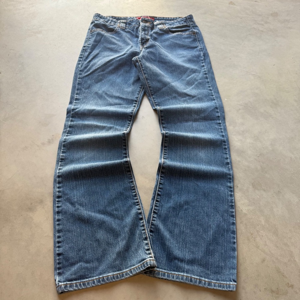 Levis 525 Nouveau Low Boot Cut Stretch Jeans Medium Wash Denim 12 MIS M 32x30